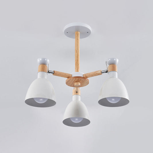 Sleek Macaron Bell Chandelier Metal Hanging Light With Wooden Rod Perfect Bedroom Lighting 3 / White