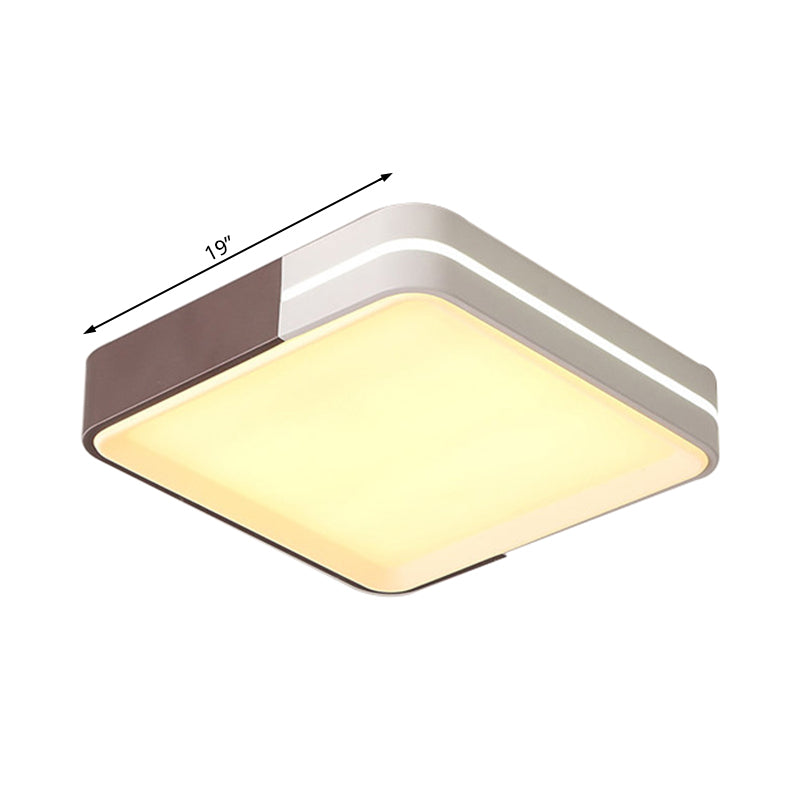 Modern White LED Flush Mount Ceiling Light for Living Room – Square/Rectangular Acrylic Shade, 19"/38" Wide
