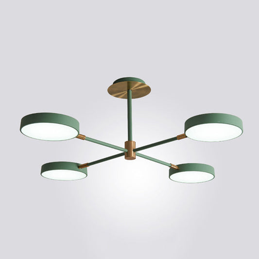 Sleek Rotatable Metal Branch Led Chandelier With Round Acrylic Shade - Modern Hanging Lamp Design 4