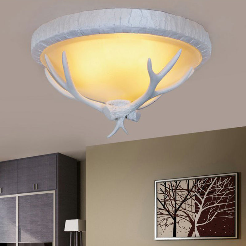 Lampe à poser en verre dépoli de style campagnard avec motif élan - 3 lumières en blanc
