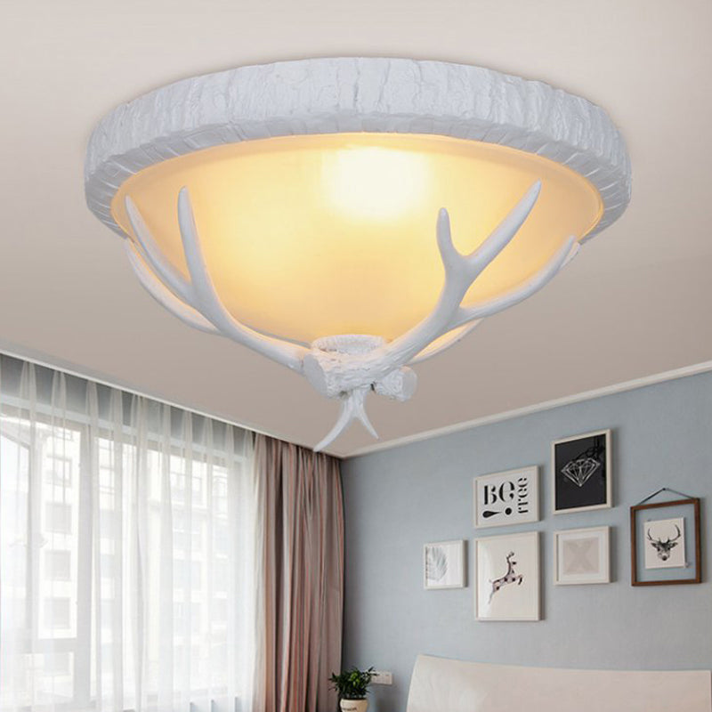 Lampe à poser en verre dépoli de style campagnard avec motif élan - 3 lumières en blanc