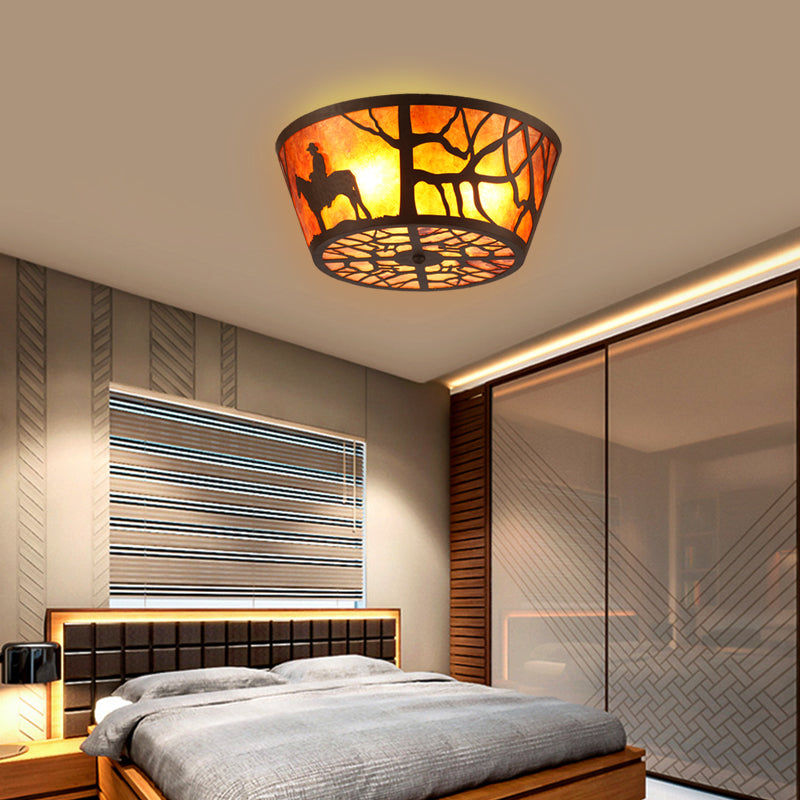 Country Style Round Marble Flushmount Ceiling Light with Bear/Horse Pattern and 3 Lights