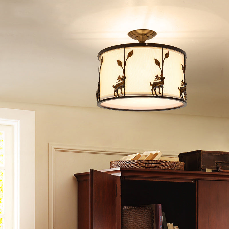 Plafonnier Country Black Deer Drum avec 3 lumières pour salon