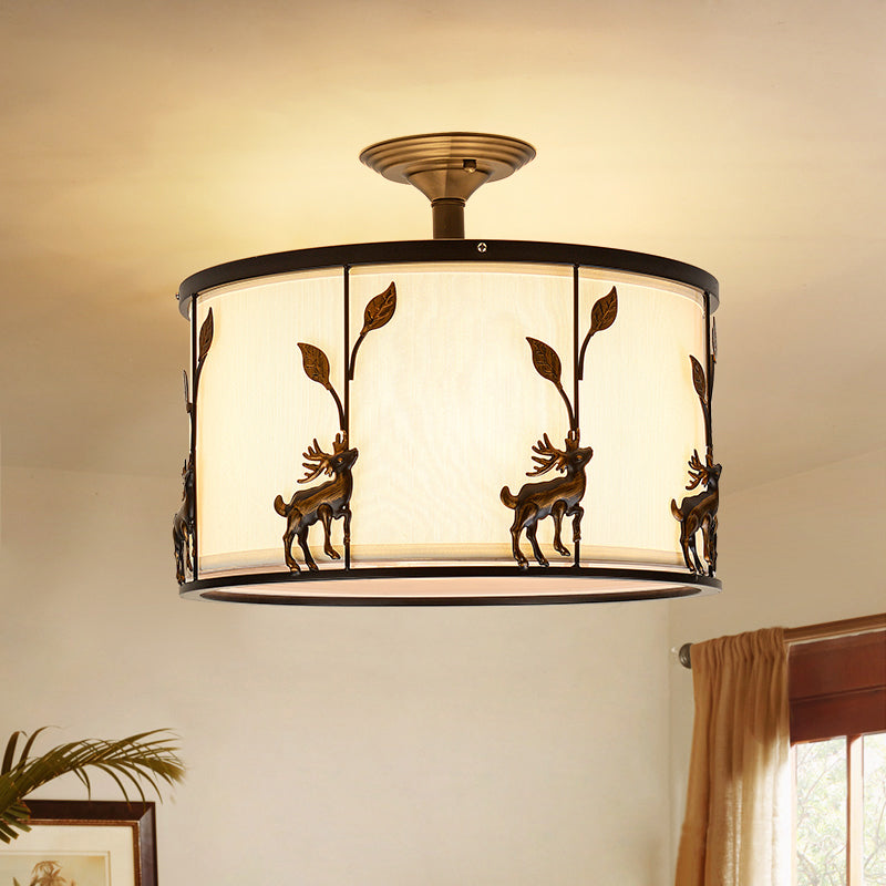 Plafonnier Country Black Deer Drum avec 3 lumières pour salon