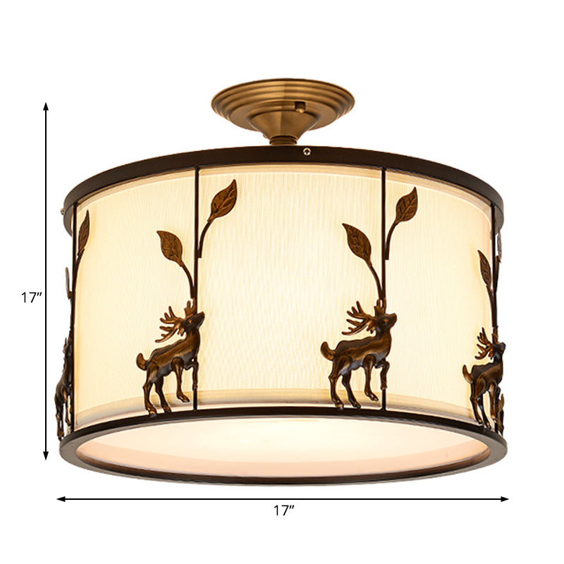 Plafonnier Country Black Deer Drum avec 3 lumières pour salon