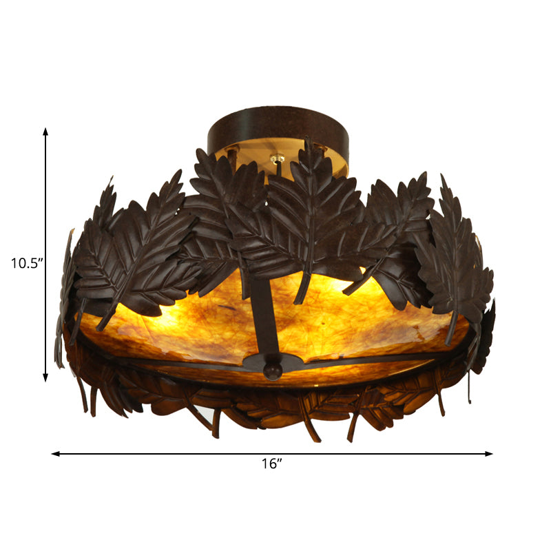 Plafonnier semi-encastré rustique en métal à 3 lumières en feuille d'érable en bronze pour salon