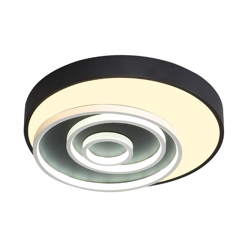 Modern Black LED Flush Mount Bedroom Lamp with Acrylic Circle Shade, 16"/19.5" Wide
