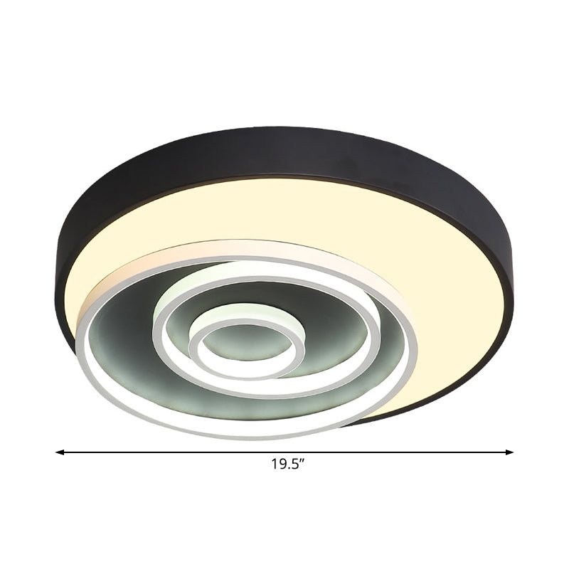Modern Black LED Flush Mount Bedroom Lamp with Acrylic Circle Shade, 16"/19.5" Wide