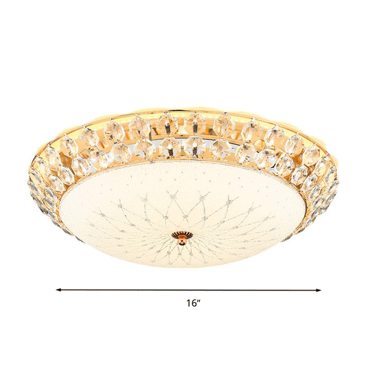 White Glass Led Flush Light With Crystal Accent - Simplicity Ceiling Lamp Available In 3 Sizes