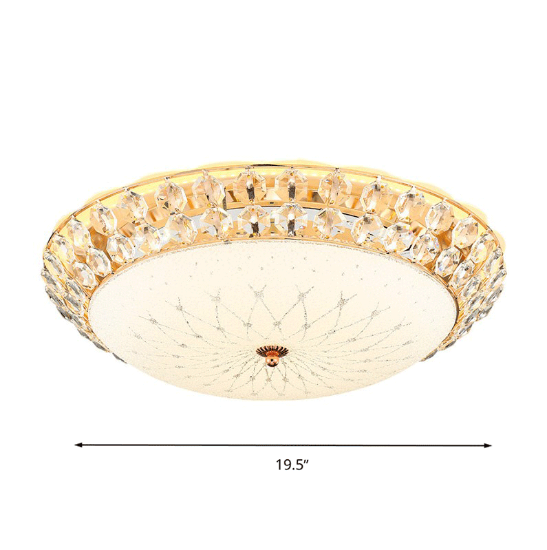 White Glass LED Flush Light with Crystal Accent - Simplicity Ceiling Lamp, available in 3 sizes