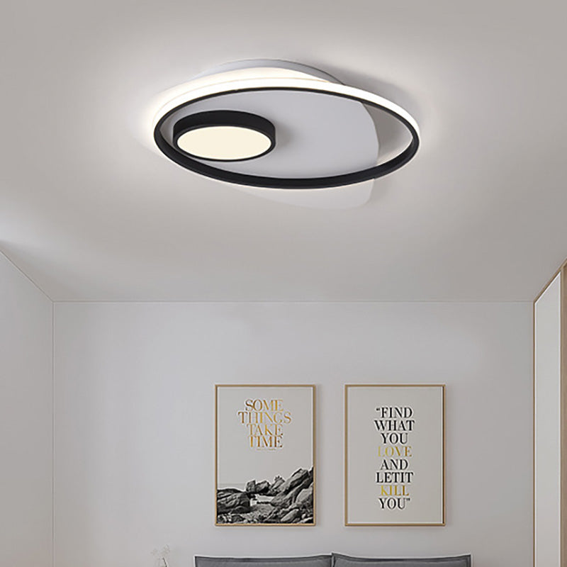 Modernist LED Acrylic Oval Flush Mount Light - Black/White Ceiling Lamp Fixture, 18"/21.5"/27" Wide, White/Warm Light