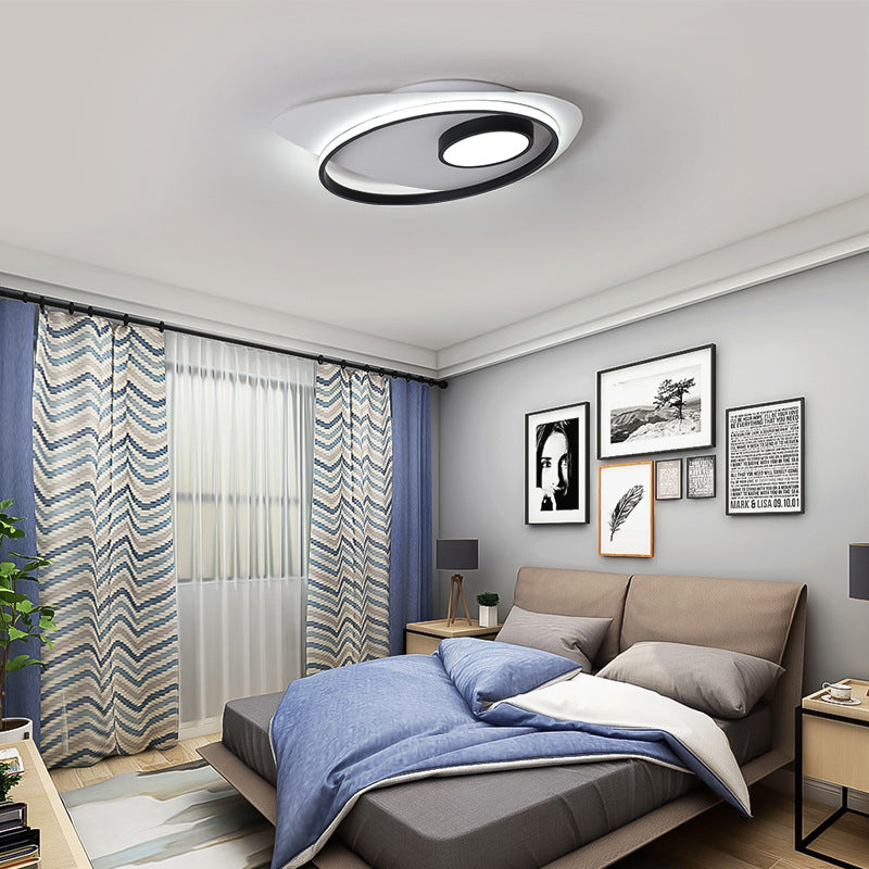Modernist LED Acrylic Oval Flush Mount Light - Black/White Ceiling Lamp Fixture, 18"/21.5"/27" Wide, White/Warm Light