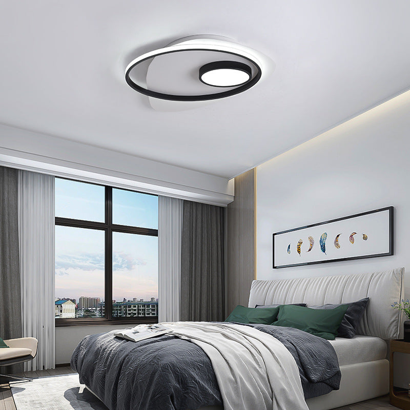 Modernist LED Acrylic Oval Flush Mount Light - Black/White Ceiling Lamp Fixture, 18"/21.5"/27" Wide, White/Warm Light