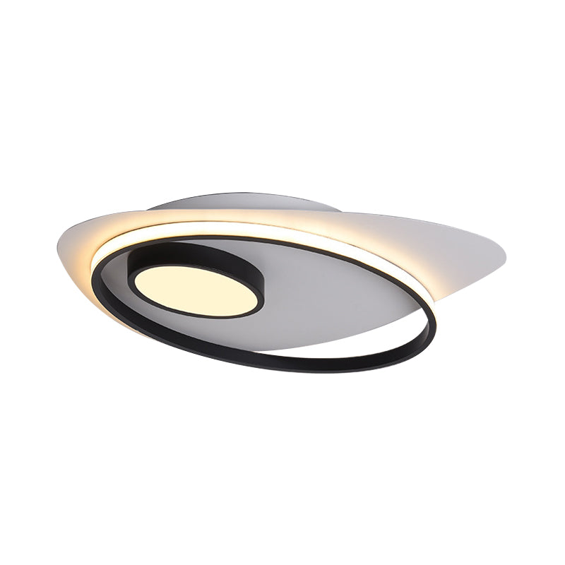 Modernist LED Acrylic Oval Flush Mount Light - Black/White Ceiling Lamp Fixture, 18"/21.5"/27" Wide, White/Warm Light