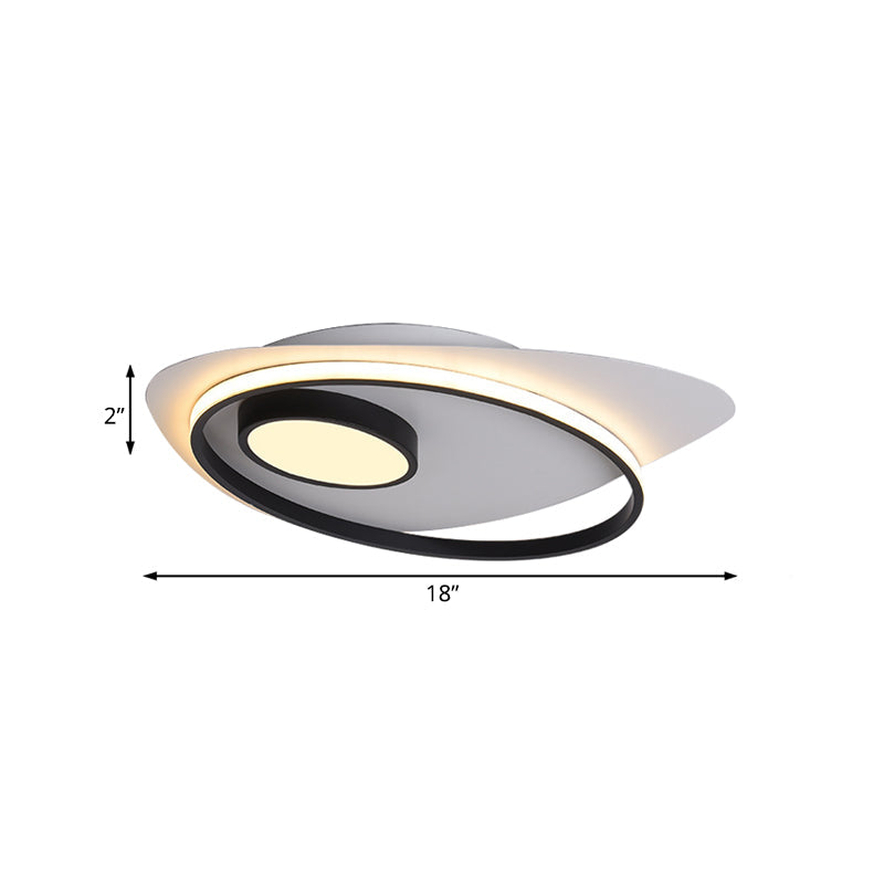 Modernist LED Acrylic Oval Flush Mount Light - Black/White Ceiling Lamp Fixture, 18"/21.5"/27" Wide, White/Warm Light