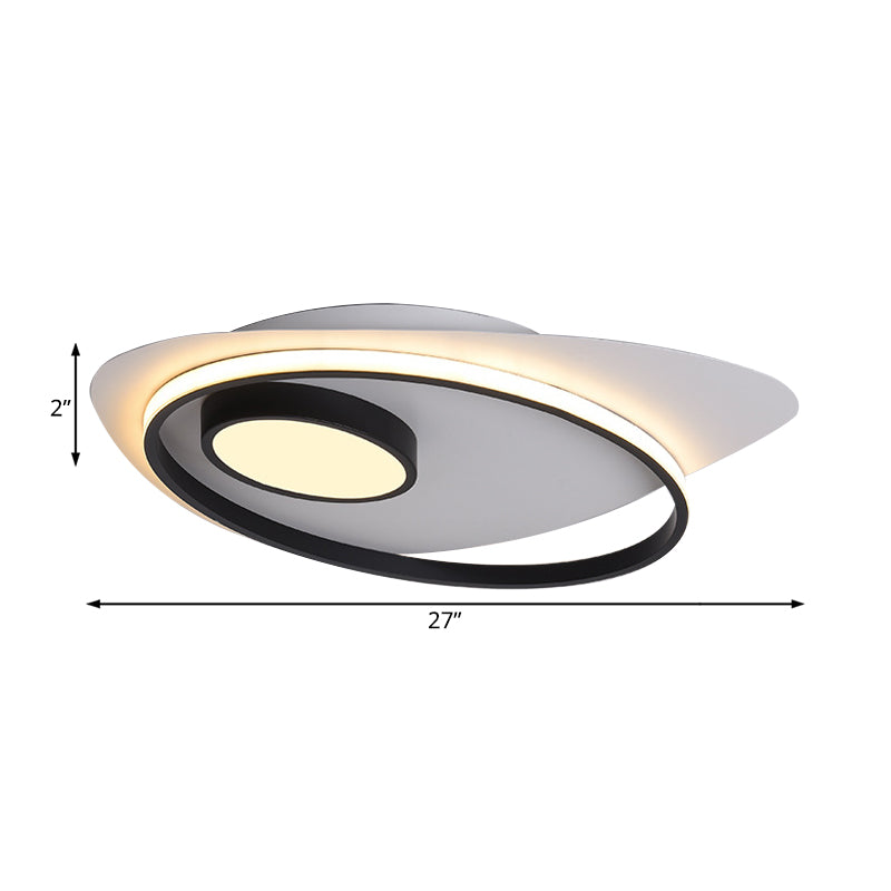 Modernist LED Acrylic Oval Flush Mount Light - Black/White Ceiling Lamp Fixture, 18"/21.5"/27" Wide, White/Warm Light