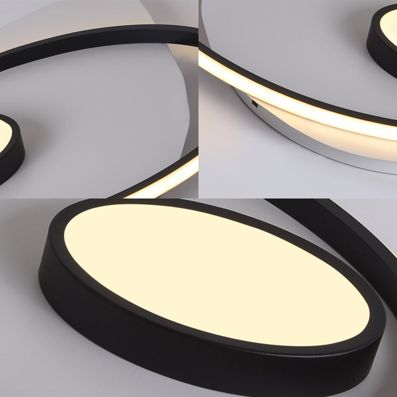 Modernist LED Acrylic Oval Flush Mount Light - Black/White Ceiling Lamp Fixture, 18"/21.5"/27" Wide, White/Warm Light