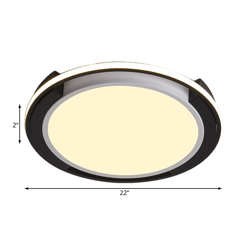 Contemporary Black Round LED Flush Mount Light Fixture - 19"/22" Wide, White/Warm Light, Frosted Diffuser