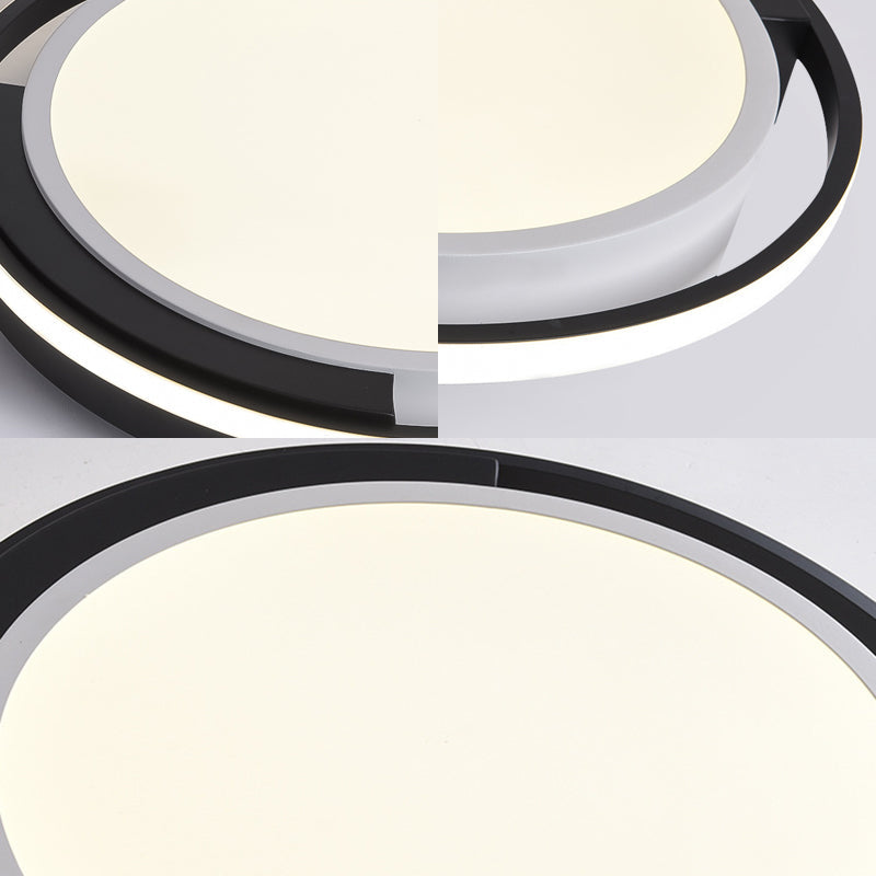 Contemporary Black Round LED Flush Mount Light Fixture - 19"/22" Wide, White/Warm Light, Frosted Diffuser