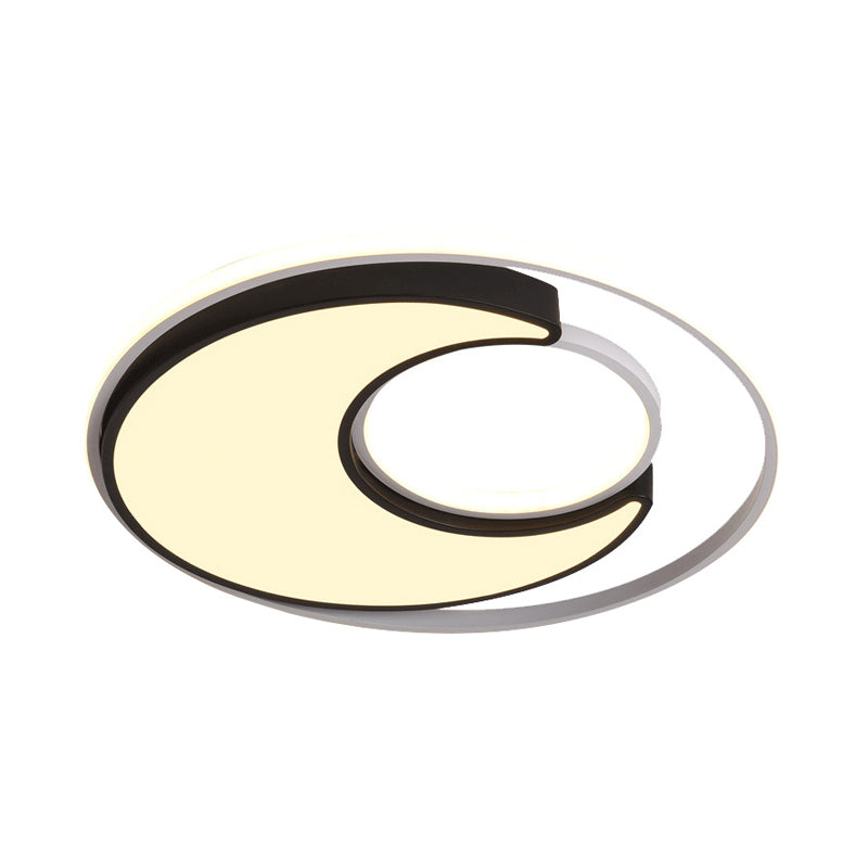 Modernist Black/White Metal LED Flush Mount Lighting - 19"/22" Wide Fixture with Frosted Diffuser in White/Warm Light