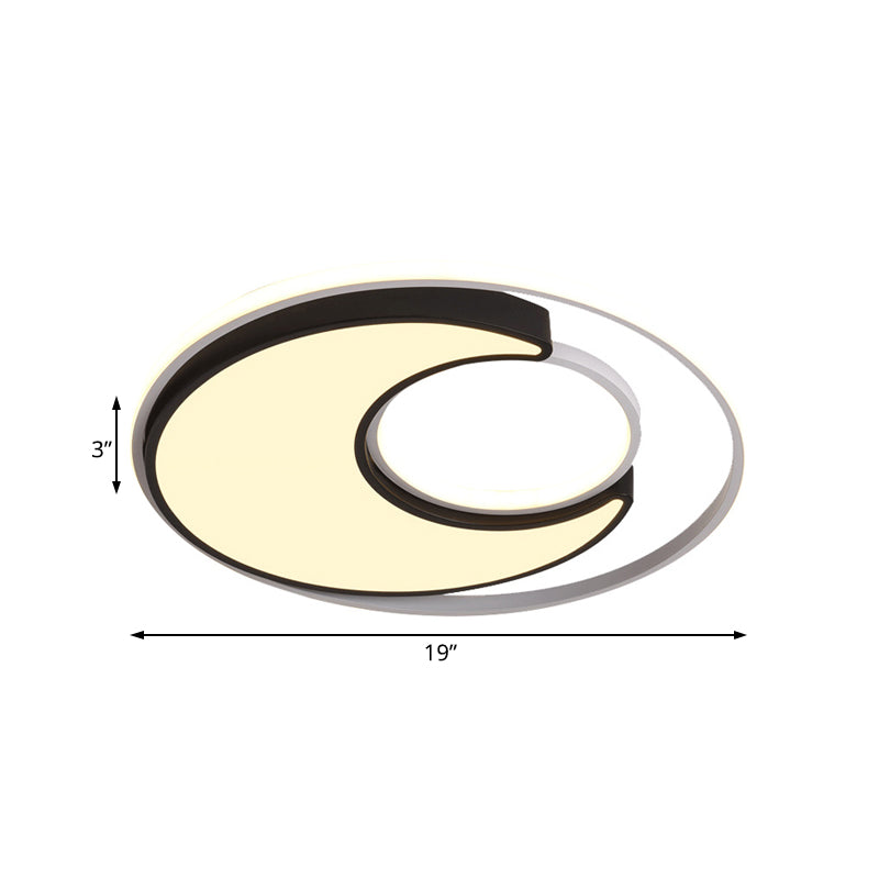Modernist Black/White Metal LED Flush Mount Lighting - 19"/22" Wide Fixture with Frosted Diffuser in White/Warm Light