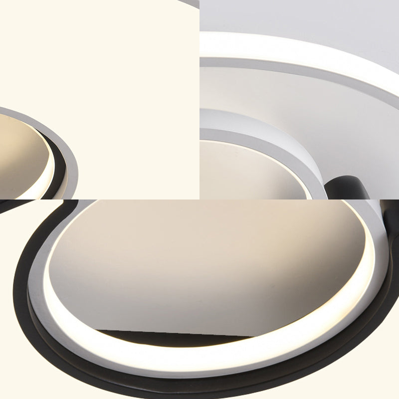 Modernist Black/White Metal LED Flush Mount Lighting - 19"/22" Wide Fixture with Frosted Diffuser in White/Warm Light