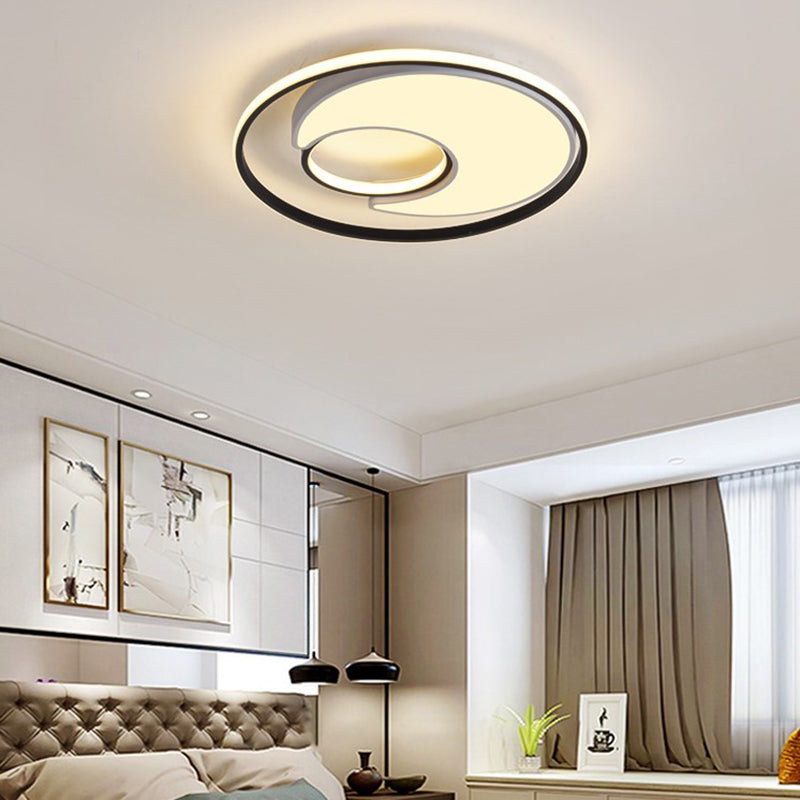 Modernist Black/White Metal LED Flush Mount Lighting - 19"/22" Wide Fixture with Frosted Diffuser in White/Warm Light