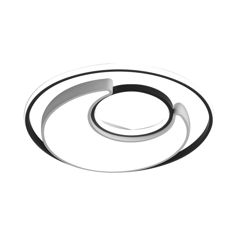 Modernist Black/White Metal LED Flush Mount Lighting - 19"/22" Wide Fixture with Frosted Diffuser in White/Warm Light