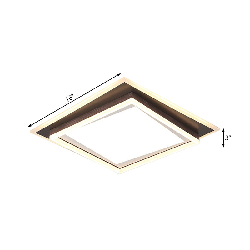 Modern Metal LED Flush Mount Ceiling Lamp with Recessed Diffuser - Square/Rectangular, White/Warm Light (16"/19.5"/35.5" Wide)