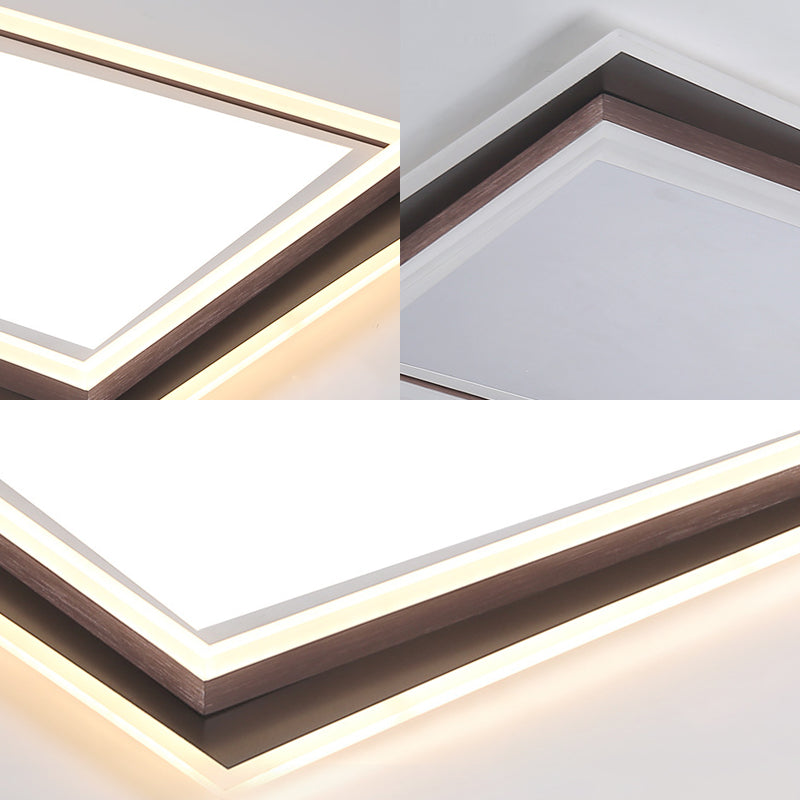 Modern Metal LED Flush Mount Ceiling Lamp with Recessed Diffuser - Square/Rectangular, White/Warm Light (16"/19.5"/35.5" Wide)