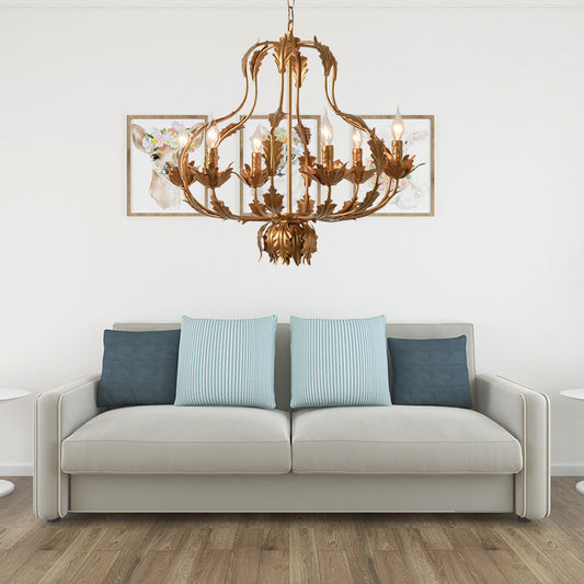 Rustic Brass Gourd Chandelier With 6 Bulbs - Perfect For Dining Room