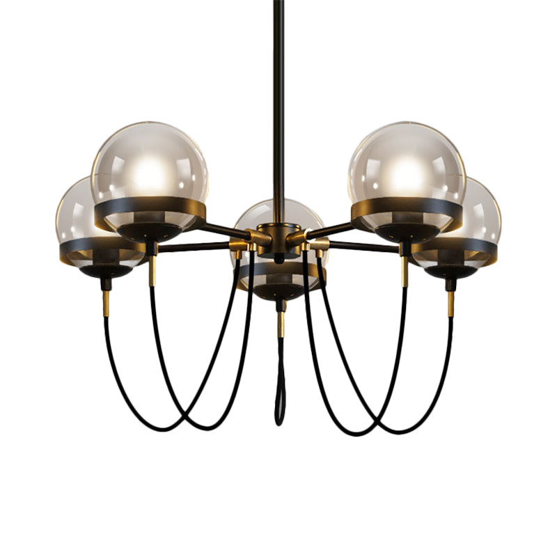 Modern Multi-Light Black/Gold Chandelier With Clear Glass Pendant Inner Smoke Ball Shade