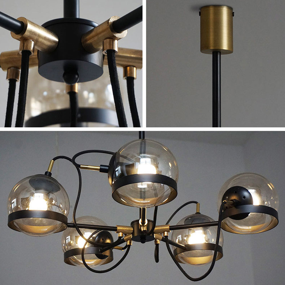 Modern Multi-Light Black/Gold Chandelier With Clear Glass Pendant Inner Smoke Ball Shade