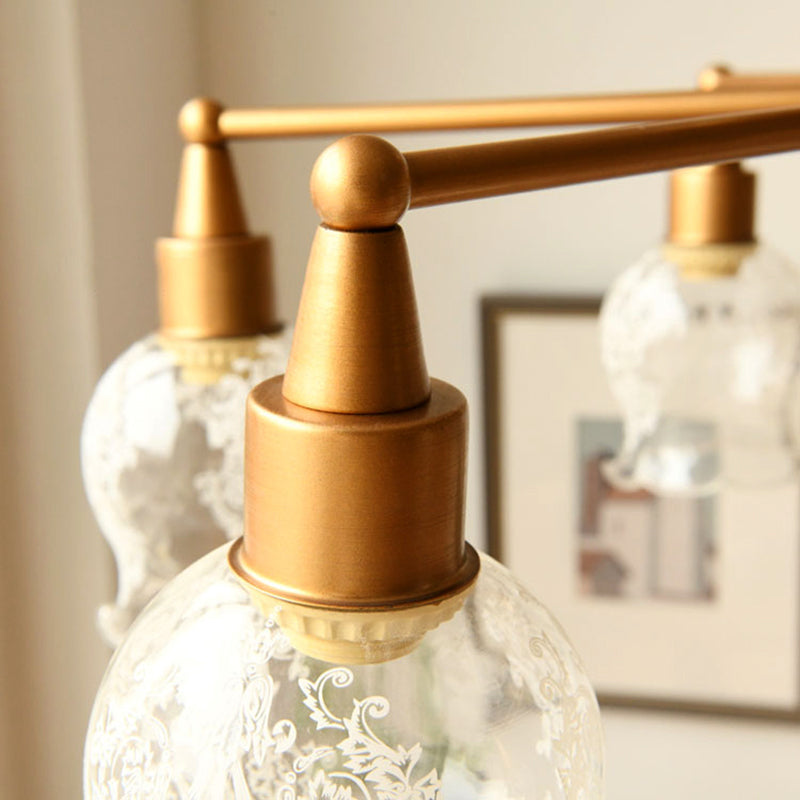 Plafonnier semi-encastré traditionnel doré avec verre transparent en forme de fleur - 6 lumières, éclairage semi-encastré pour salon