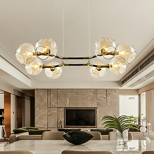 Modern Metal Branch Chandelier Pendant Lamp with Amber Glass Ball Shade