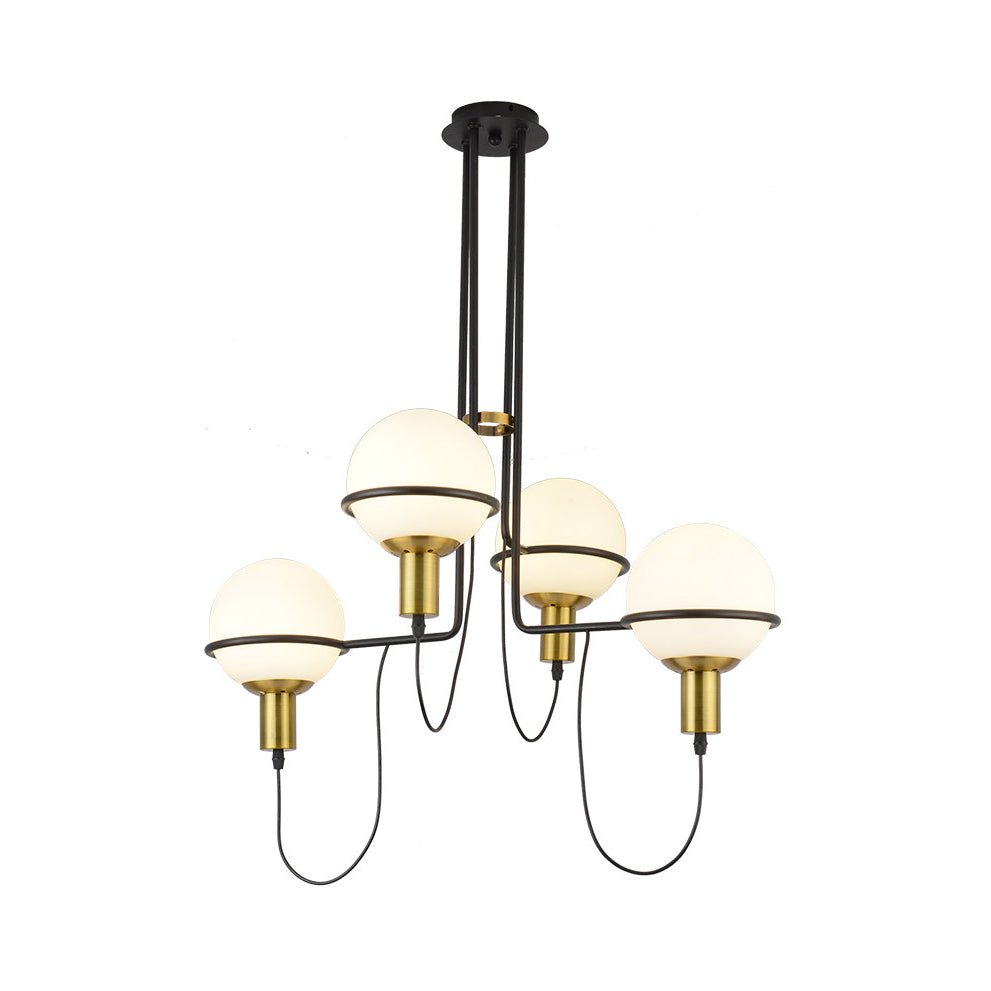 Lustre suspendu contemporain doré à 2/4 lumières avec abat-jour en verre transparent