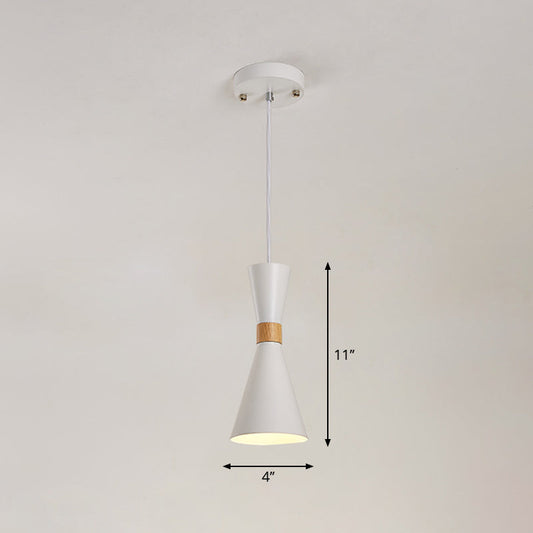 Nordic Metallic Hourglass Pendant Light - Stylish 1-Light Bedside Hanging Ceiling Fixture White