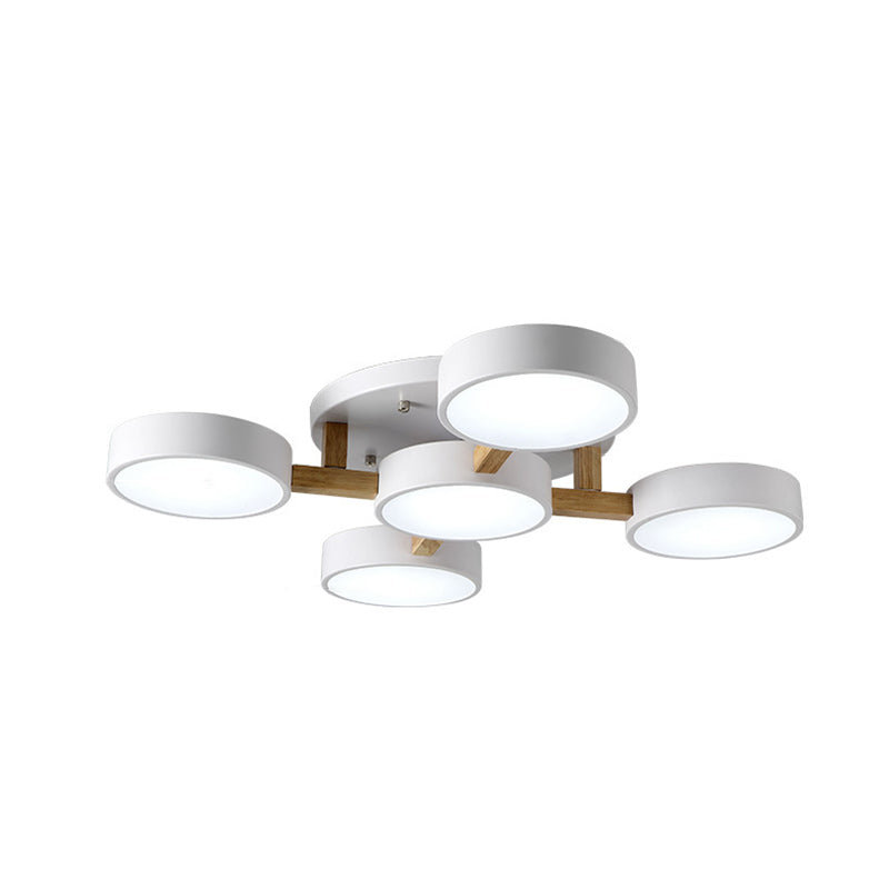 LED Round Semi Flush Ceiling Light - Nordic Metal Bedroom Fixture