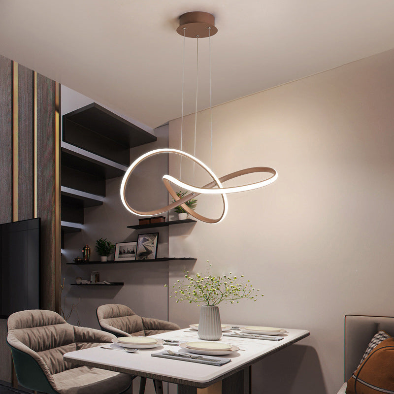 Luminaire suspendu minimaliste en métal pour salle à manger - Design de lustre torsadé