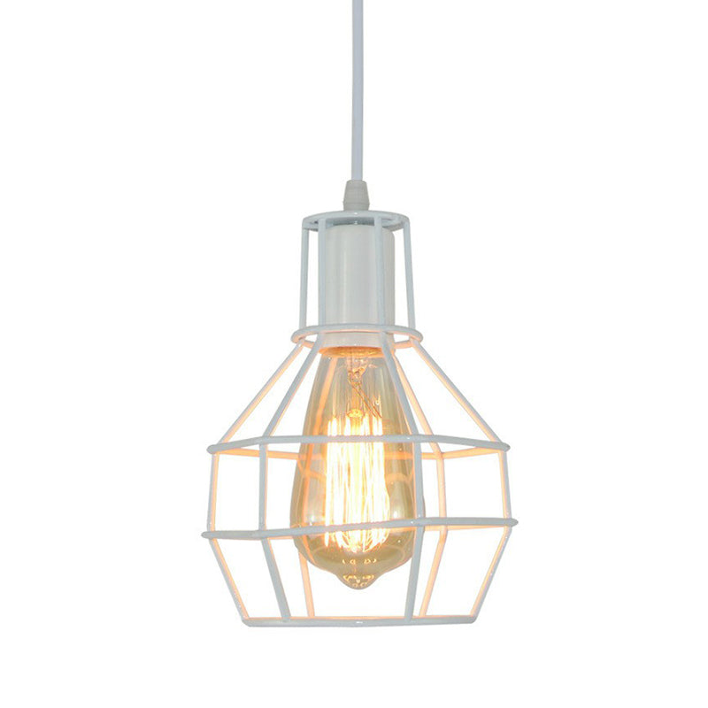 Industrial Metal Cage Pendant Light Fixture - Ball Shaped Bedroom Ceiling Hang Lamp 1 Bulb