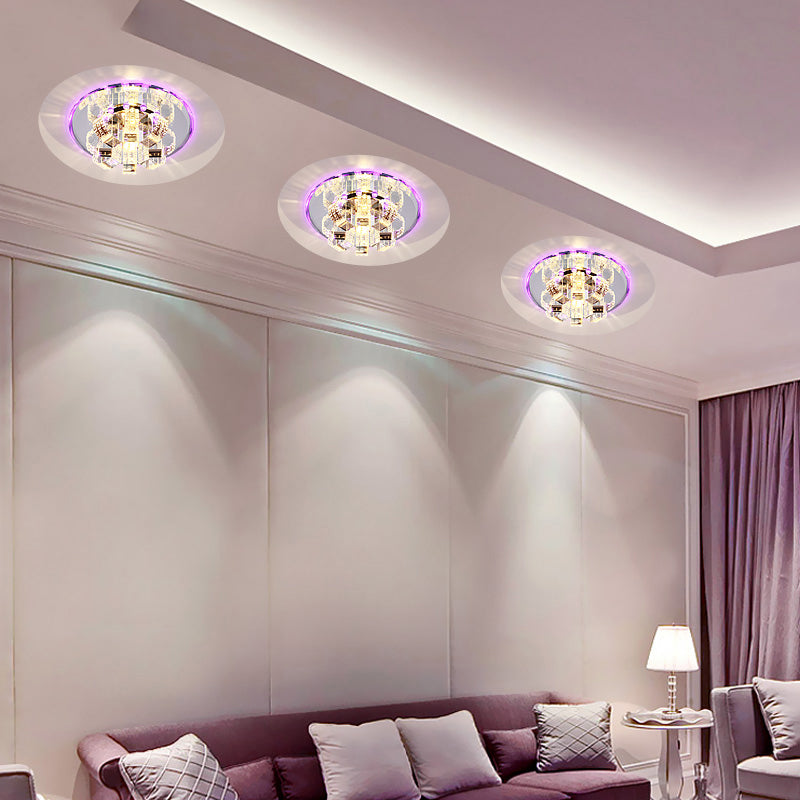 Plafonnier encastré minimaliste en cristal transparent avec auvent en miroir - Accent floral pour le salon