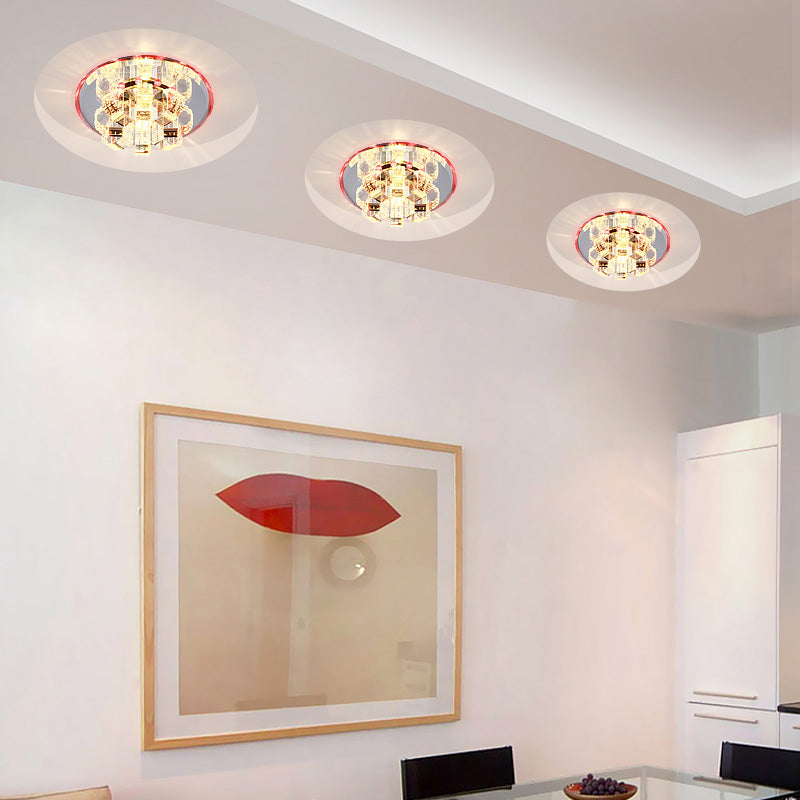 Plafonnier encastré minimaliste en cristal transparent avec auvent en miroir - Accent floral pour le salon
