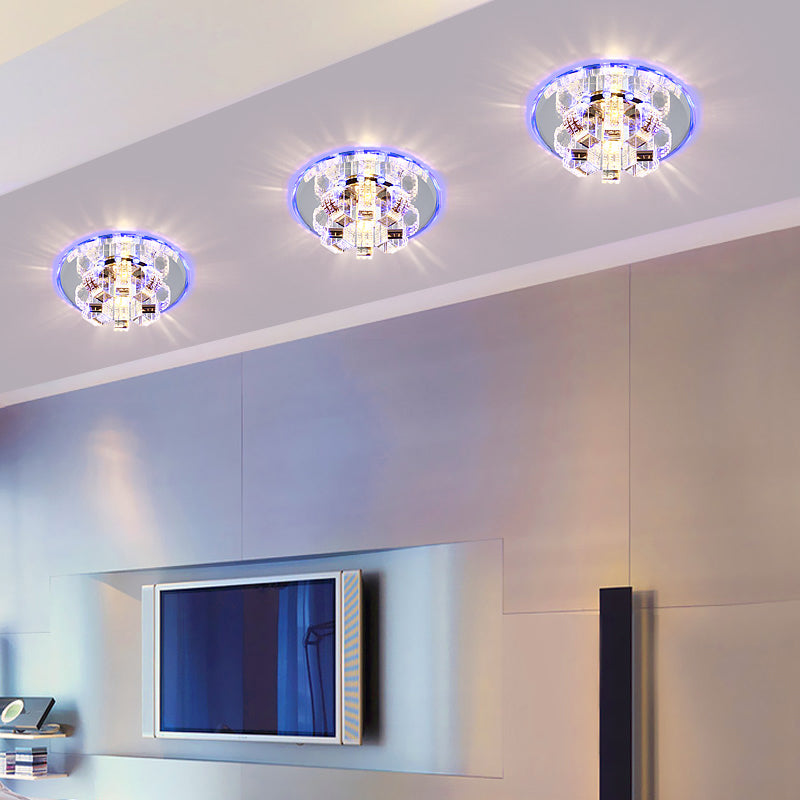Plafonnier encastré minimaliste en cristal transparent avec auvent en miroir - Accent floral pour le salon