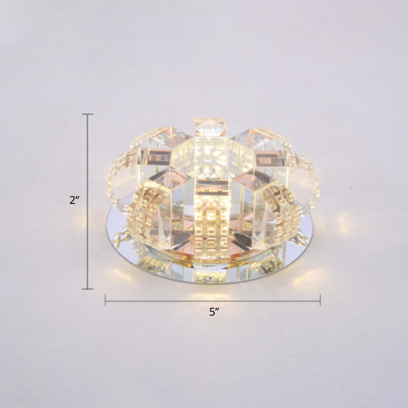 Plafonnier encastré minimaliste en cristal transparent avec auvent en miroir - Accent floral pour le salon