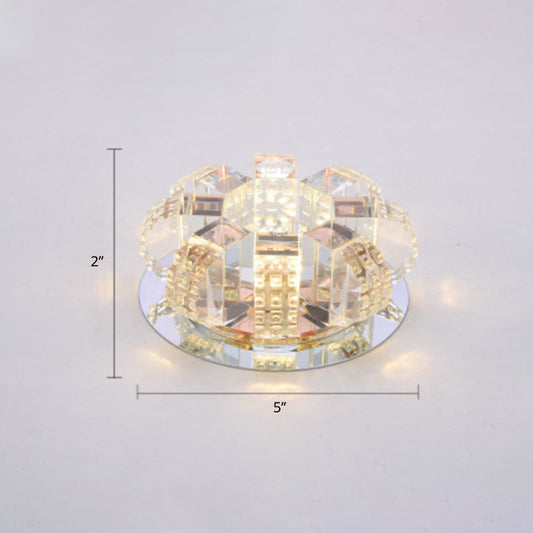 Minimalist Clear Crystal Flush Mount Ceiling Lamp with Mirrored Canopy - Floral Accent for Living Room