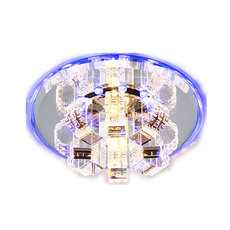 Plafonnier encastré minimaliste en cristal transparent avec auvent en miroir - Accent floral pour le salon