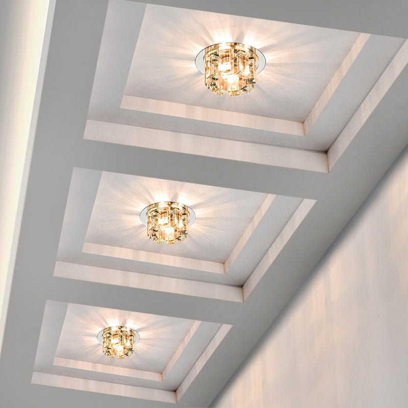 Stainless Steel LED Ceiling Flush Light with Simplicity Crystal Block Design for Entryway