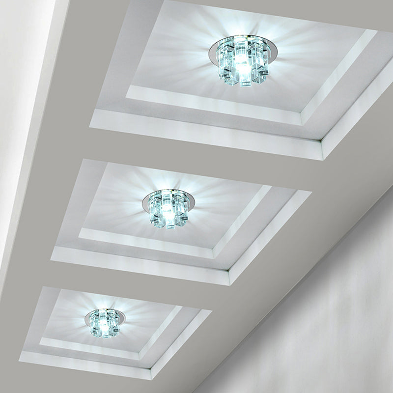Stainless Steel LED Ceiling Flush Light with Simplicity Crystal Block Design for Entryway