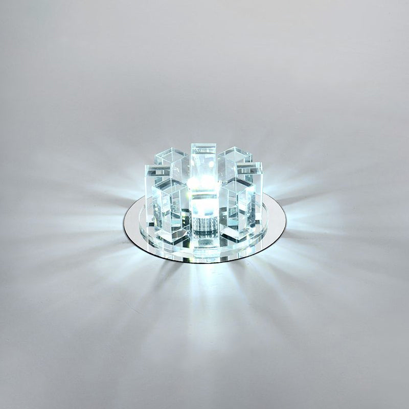Stainless Steel LED Ceiling Flush Light with Simplicity Crystal Block Design for Entryway