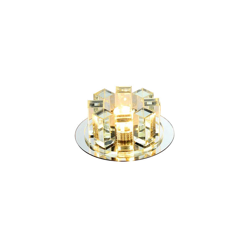 Stainless Steel LED Ceiling Flush Light with Simplicity Crystal Block Design for Entryway